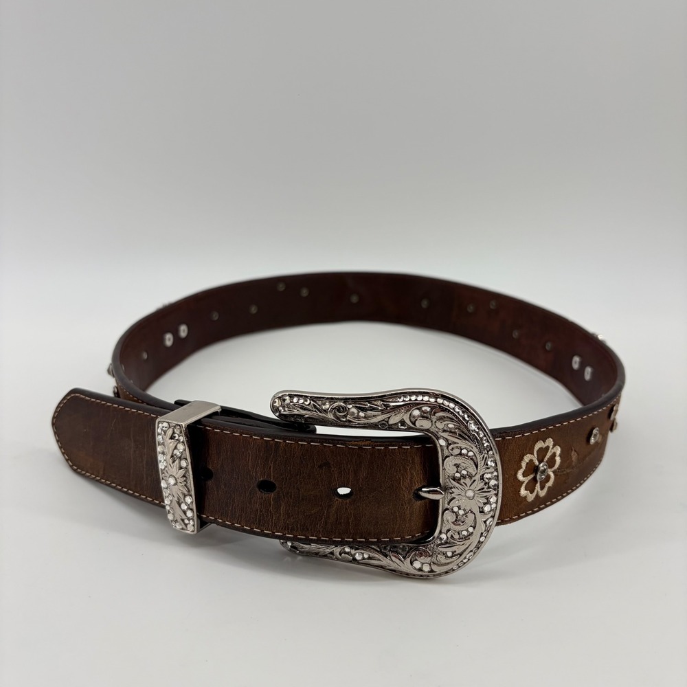 Ariat Belt Womens S Brown Leather Floral Crystal Embroidered Western A1513202